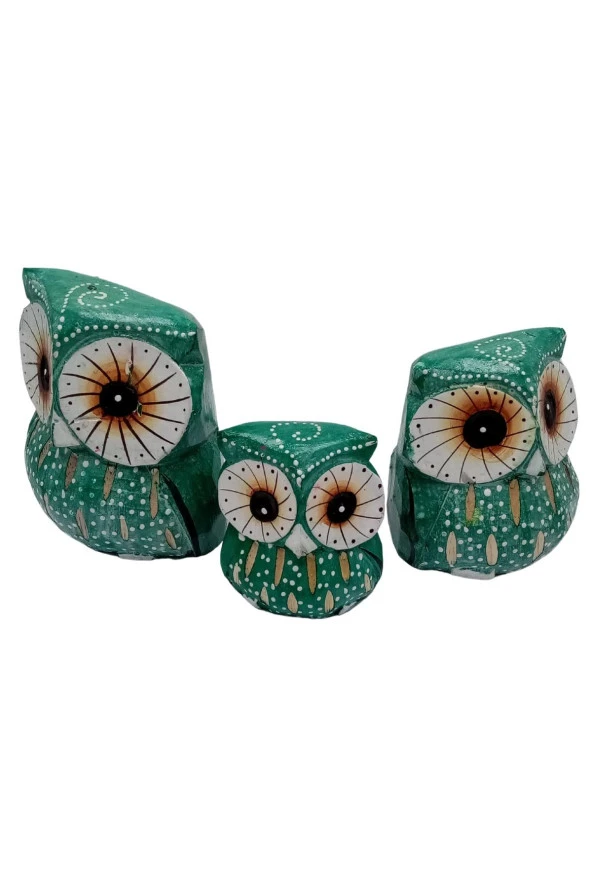 Ahşap Tombul Baykuş Üçlü Biblo No.6 - Resim 11