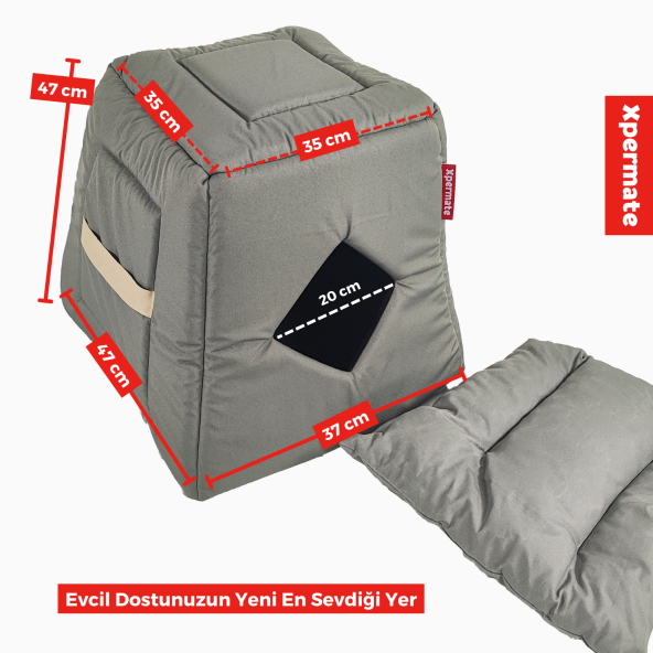 XPERMATE 3 Fonksiyonlu Kedi Evi - Küçük Irk Köpek Evi - Kedi Mağara Kedi Yuvası - Kedi Yatağı Antrasit - 2