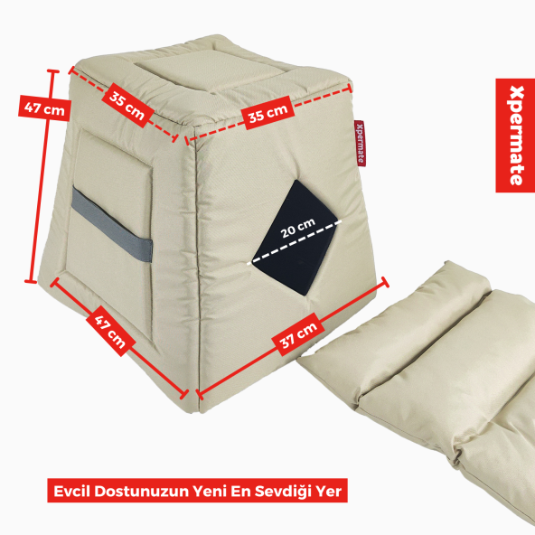 XPERMATE 3 Fonksiyonlu Kedi Evi - Küçük Irk Köpek Evi - Kedi Mağara Kedi Yuvası - Kedi Yatağı Bej - 2