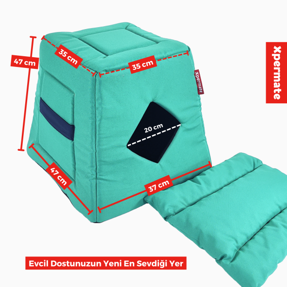 XPERMATE 3 Fonksiyonlu Kedi Evi - Küçük Irk Köpek Evi - Kedi Mağara Kedi Yuvası - Kedi Yatağı Turkuaz - 2