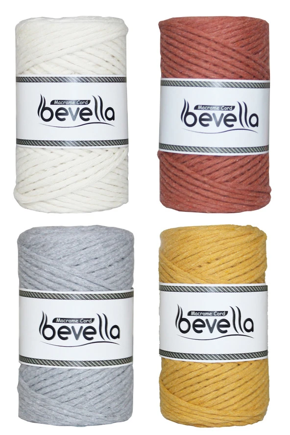 Ekru, Açık Gri, Kiremit, Hardal Taranabilir 3 mm Makrome İpi Tek Büküm ürün görseli 1