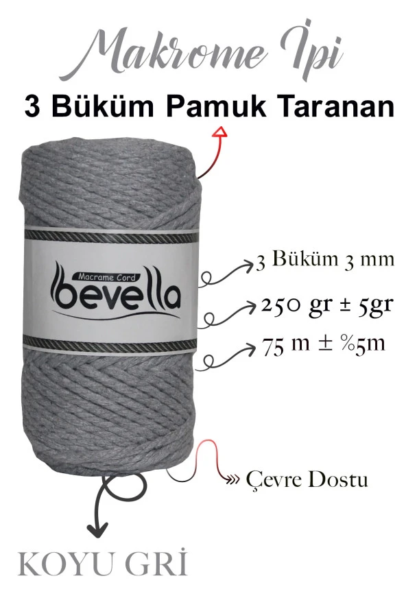 3 Büküm Pamuk Taranan Makrome Makrame Zincir Halat Hobi Ipi Üç Büküm - Resim 2