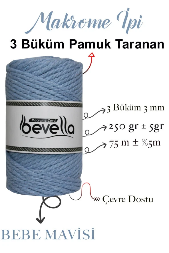 3 Büküm Pamuk Taranan Makrome Makrame Zincir Halat Hobi Ipi Üç Büküm - Resim 2