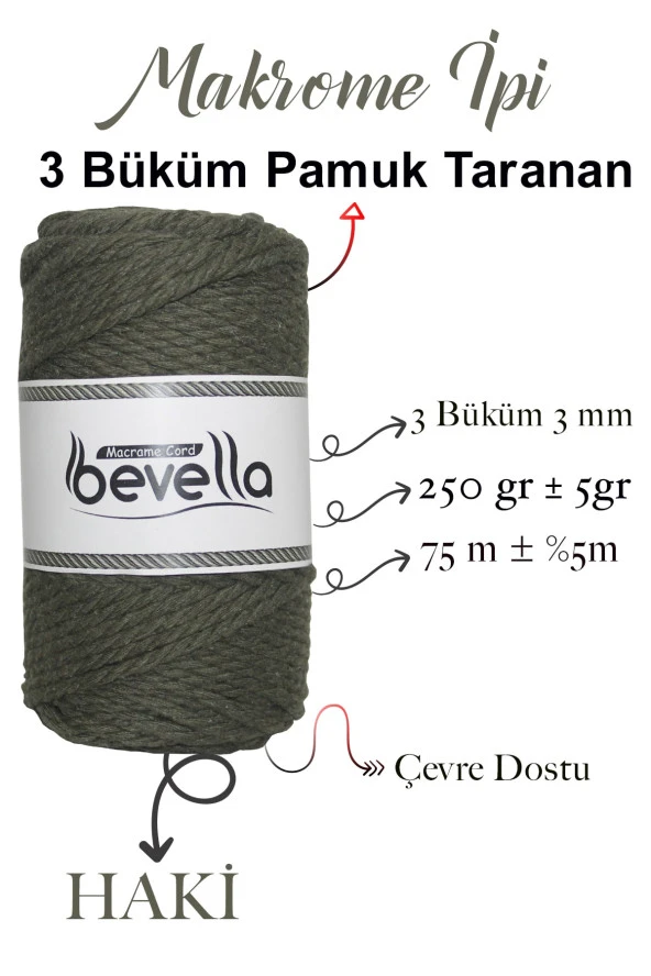 3 Büküm Pamuk Taranan Makrome Ipi Makrame Halat Hobi Ipi Üç Büküm - Resim 2
