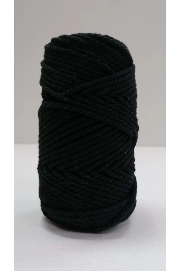 Pamuk Makrome Ipi Taranan 3 Mm 3 Büküm 250 gr Siyah - 1
