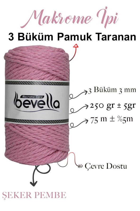 3 Büküm Pamuk Taranan Makrome Ipi Makrame Halat Hobi Ipi Üç Büküm - Resim 2