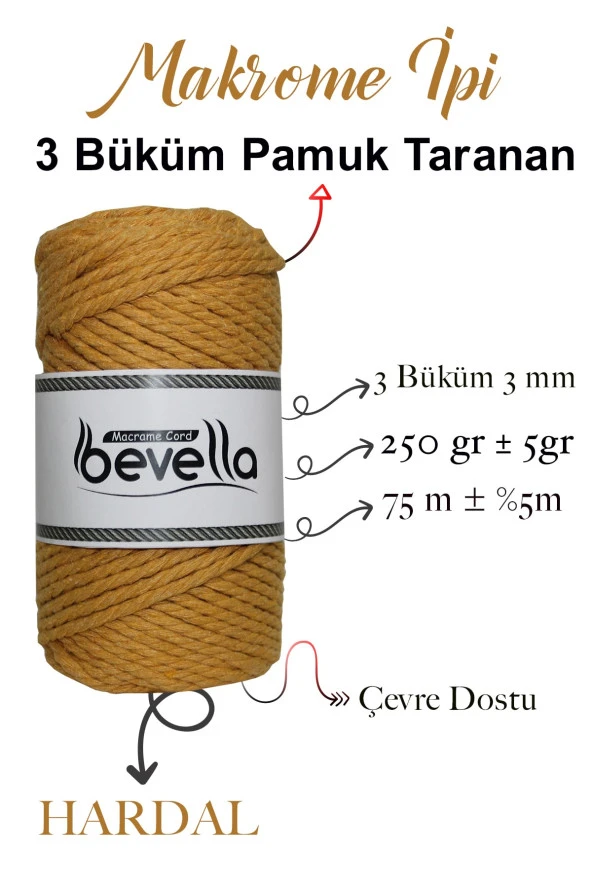 3 Büküm Pamuk Taranan Makrome Makrame Zincir Halat Hobi Ipi Üç Büküm - 2