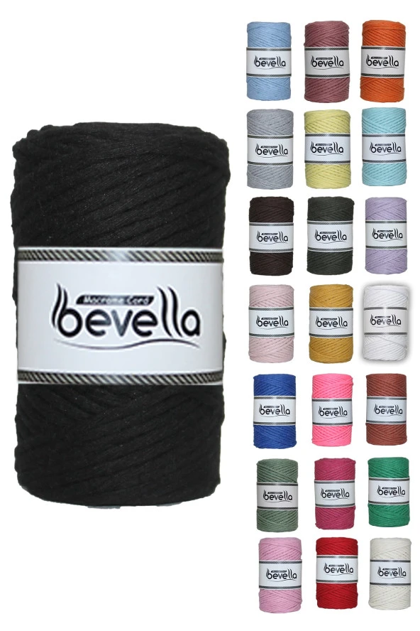 Taranan Makrome Ipi 3mm Taranabilir Pamuk Tek Büküm Makrome Ipi Siyah ürün görseli 1