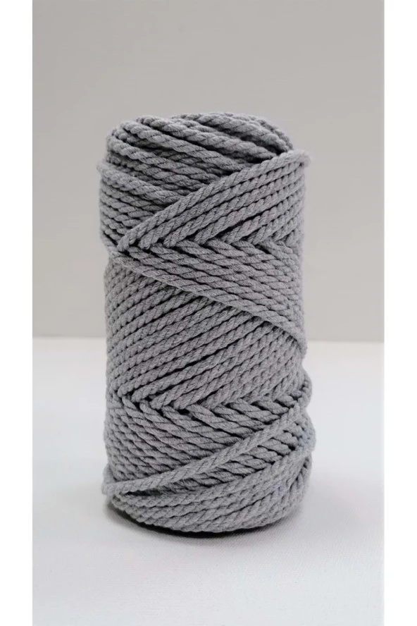 Pamuk Makrome Ipi Taranan 3 Mm 3 Büküm 250 gr Açık Gri - 1