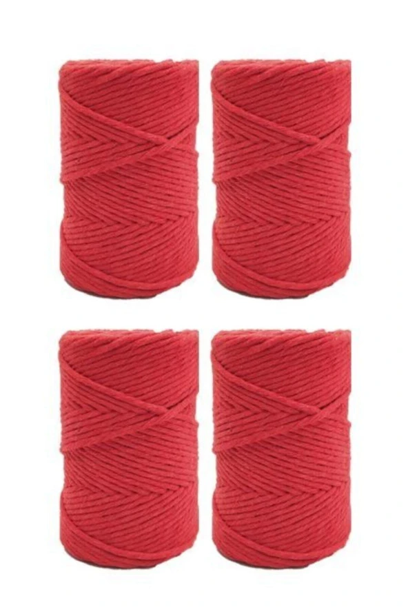 Kırmızı 1 Kg Makrome Tarama Ipi Pamuk 3.0 / 3.5 Mm 4x250 gr