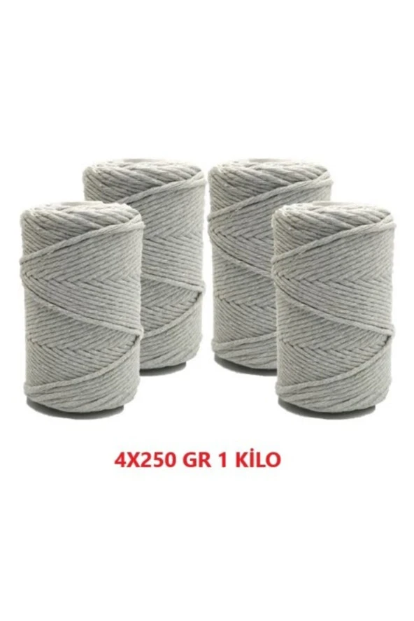 Gri 1 Kg Makrome Tarama Ipi Pamuk 3.0 / 3.5 Mm 4x250 gr - 1