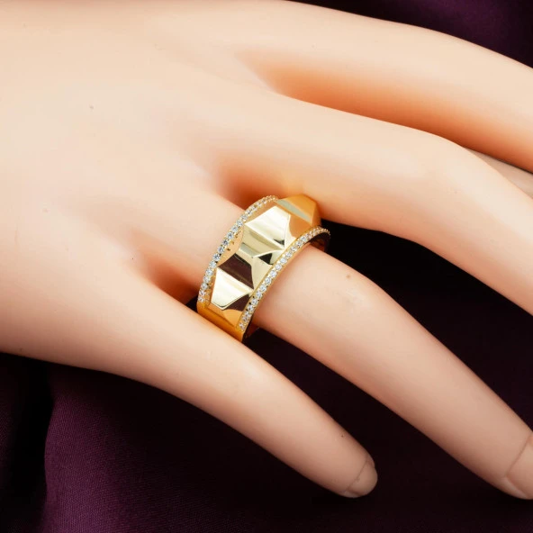 Taşlı Piramit 14 Ayar Altın Yüzük - Resim 2