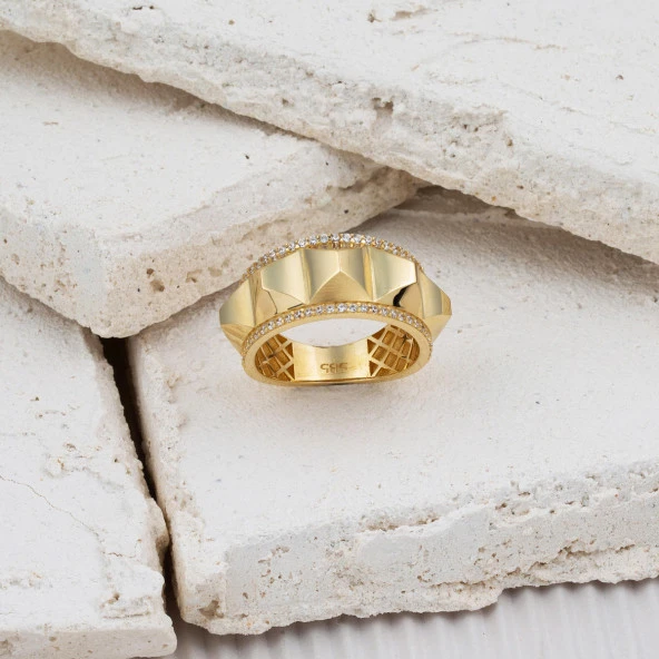 Taşlı Piramit 14 Ayar Altın Yüzük - Resim 3