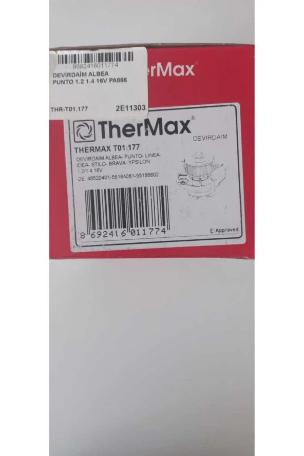 THERMAX  T01.177 DEVİRDAİM SU POMPASI ALBEA-PUNTO-FİAT LİNEA-İDEA-STİLO-BRAVA-YPSILON 1.2-1.4 16V