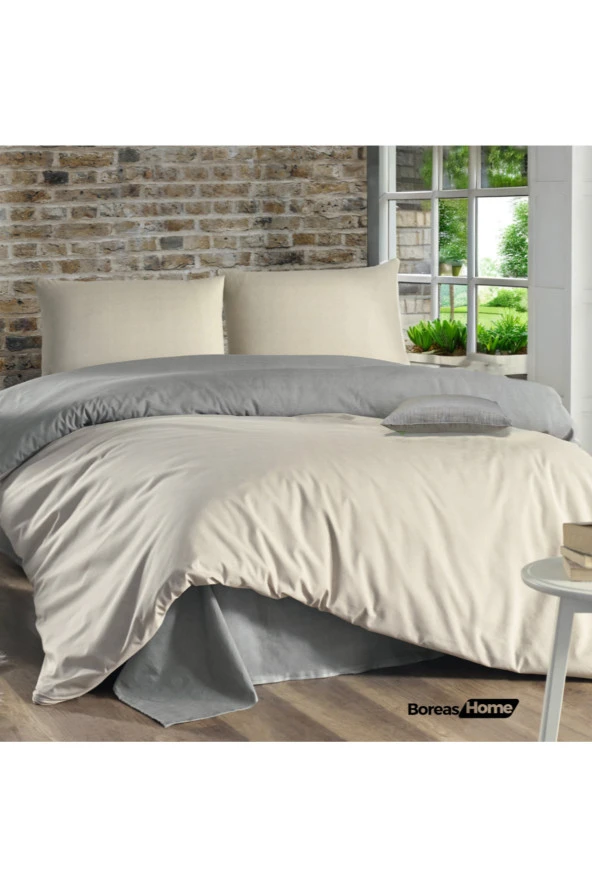 Boreas Home Premium Gri Krem Pamuklu Tek Kişilik Nevresim Seti