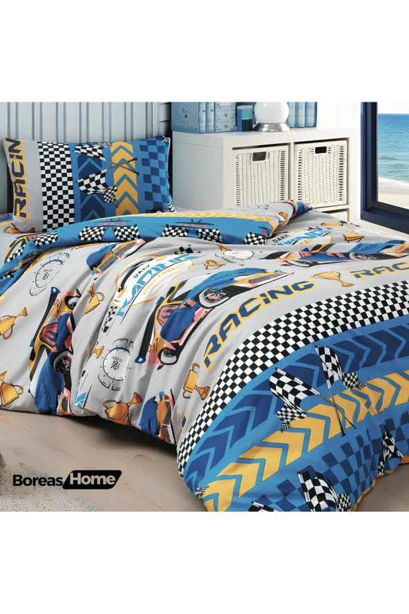 Boreas Home Blue Racer Pamuklu Ranforce Nevresim Takımı Tek Kişilik