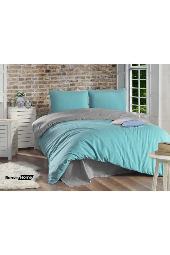 Boreas Home Premium Turkuaz Gri Pamuklu Tek Kişilik Nevresim Takımı - 2
