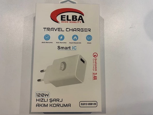 Elba ELB12 Elb- USB120 120W 3.4A Hızlı Şarj Akım Koruma Isıya Dayanıklı EV Şarj Kafa