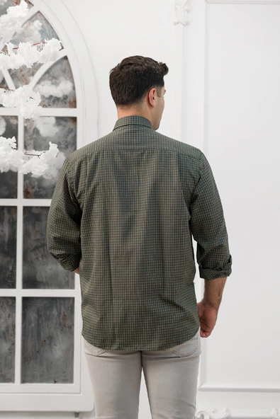 Advante Küçük Kareli Geniş Kesim Cepli Mevsimlik Kumaş Erkek Gömlek - Resim 9