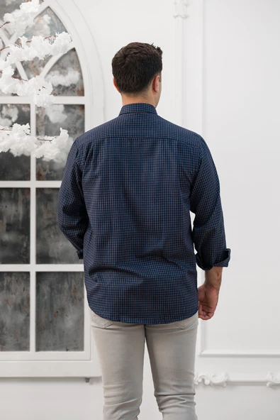 Advante Küçük Kareli Geniş Kesim Cepli Mevsimlik Kumaş Erkek Gömlek - Resim 4