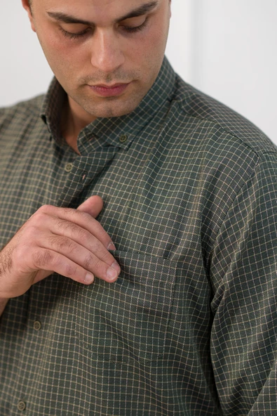 Advante Küçük Kareli Geniş Kesim Cepli Mevsimlik Kumaş Erkek Gömlek - Resim 10