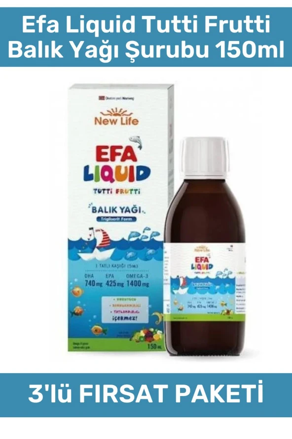 New Life EFA Liquid Tutti Frutti Balık Yağı Şurubu 150 ml 3 Adet