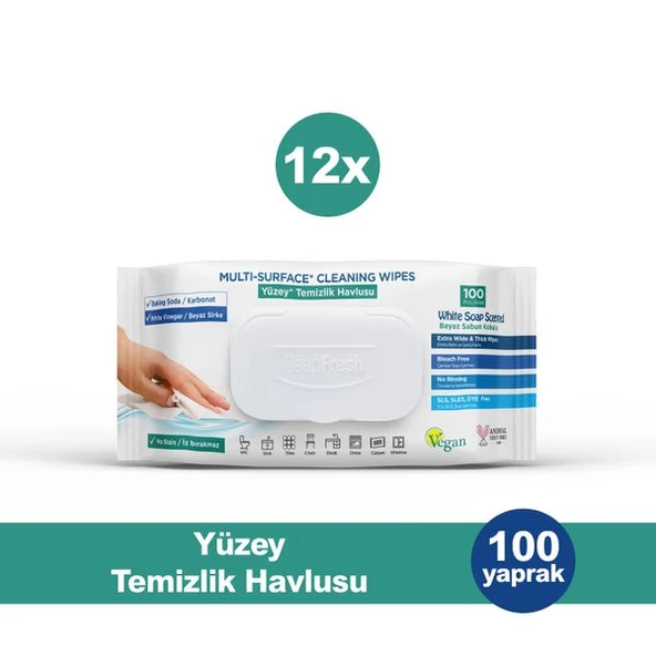 Deep Fresh İz Bırakmaz Yüzey Temizlik Havlusu Karbonat & Beyaz Sirke 100 Yaprak 1200 Yaprak