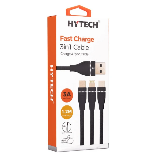 Hytech HY-X505 3A Data Şarj Kablosu 1.2M MicroUSB + Lightning + TypeC