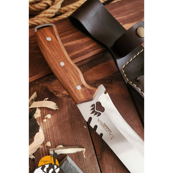 Outdoor Piknik Bıçak Çakı Kamp Bıçağı Çakısı Mutfak Bıçağı Kılıflı El Yapımı ( Ceviz Ağacı Sap ) - 5
