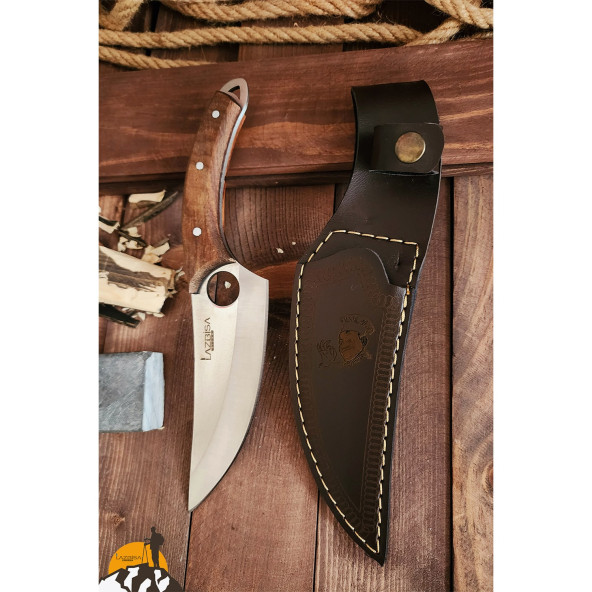 Outdoor Piknik Kamp Çakısı Bıçak Bıçağı Mutfak Bıçak Kılıflı El Yapımı ( Ceviz Ağacı Sap ) - 3