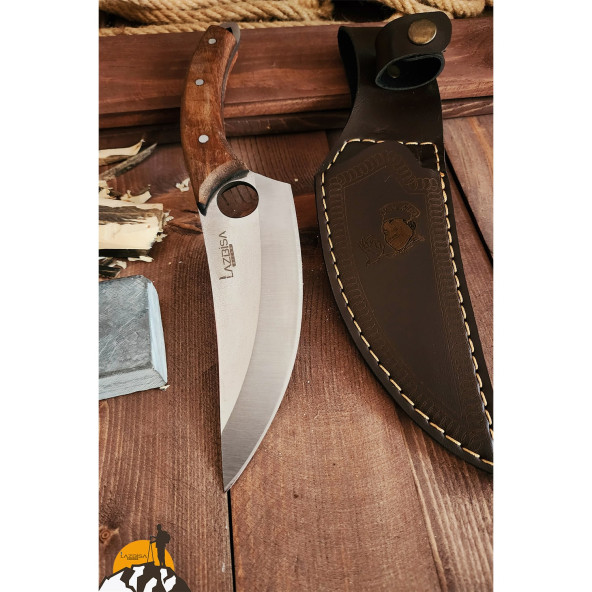 Outdoor Piknik Kamp Çakısı Bıçak Bıçağı Mutfak Bıçak Kılıflı El Yapımı ( Ceviz Ağacı Sap ) - 4