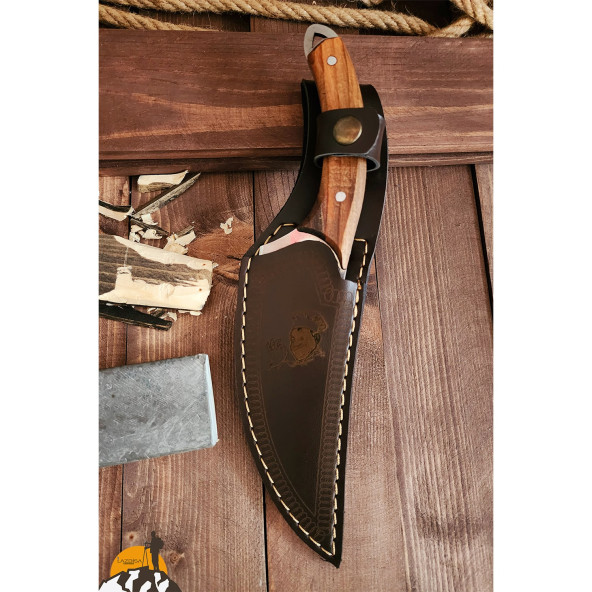 Outdoor Piknik Kamp Çakısı Bıçak Bıçağı Mutfak Bıçak Kılıflı El Yapımı ( Ceviz Ağacı Sap ) - 5