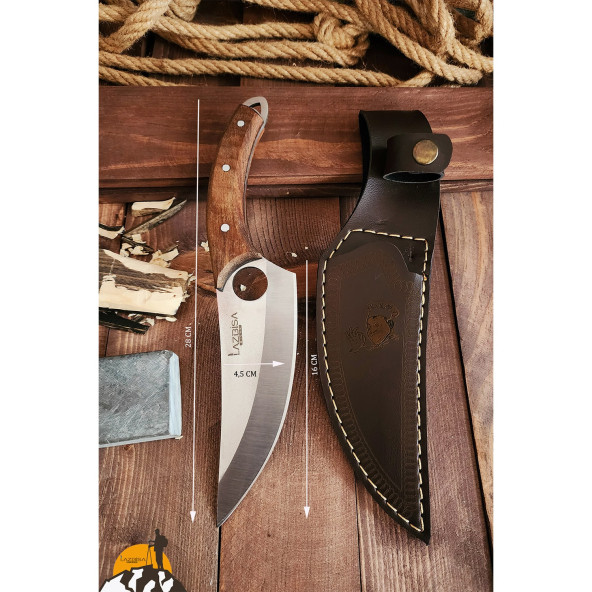 Outdoor Piknik Kamp Çakısı Bıçak Bıçağı Mutfak Bıçak Kılıflı El Yapımı ( Ceviz Ağacı Sap ) - 6
