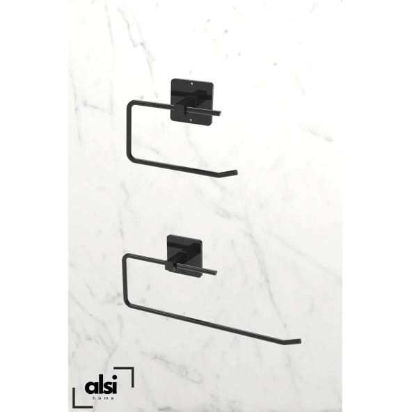 Alsi Home Yapışkanlı Tasarım Siyah Rulo Havluluk Peçetelik Wc Kağıt Askısı 2 Li Set - 1
