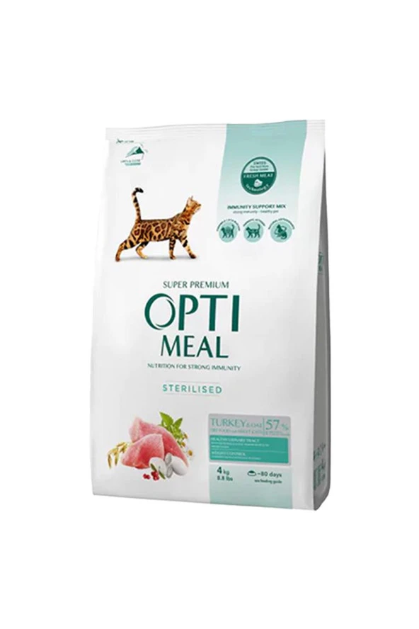 Optimeal Super Premium Sterilized Hindili Yulaflı Kısırlaştırılmış Yetişkin Kedi Maması 4 Kg