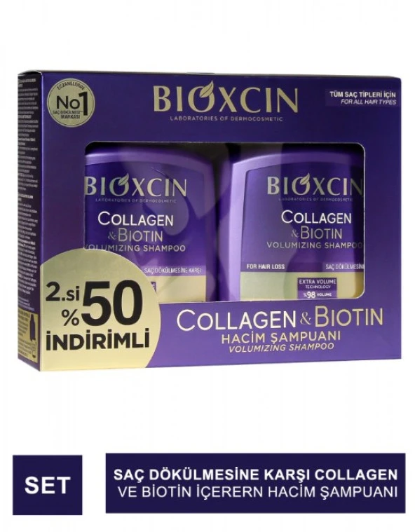 Bioxcin Collagen & Biotin Hacim Şampuan Set 300 Ml X 2 8680512634294