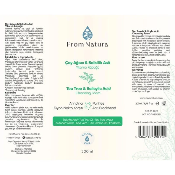 From Natura Çay Ağacı ve Salisilik Asit Yıkama Köpüğü 200 ml - 7