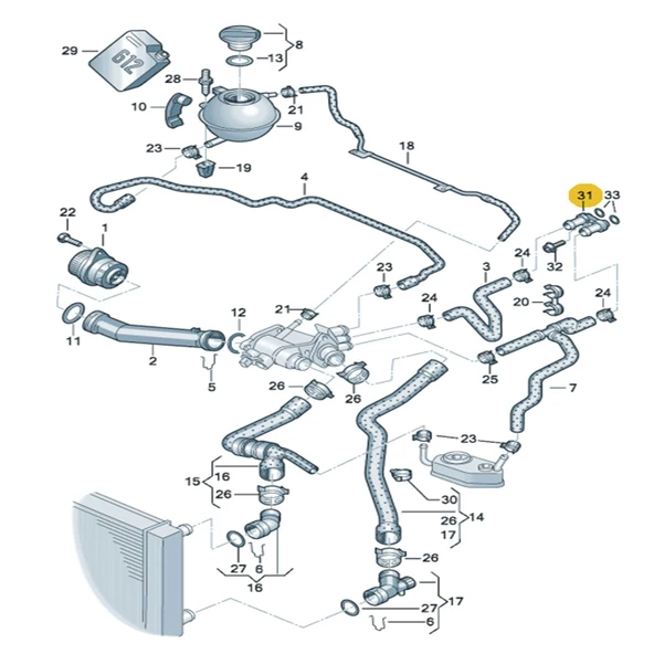 Skoda Fabia 2000-2004 Kalorifer Radyatörü Ara Su Flanşı 6Q0121065D - 2