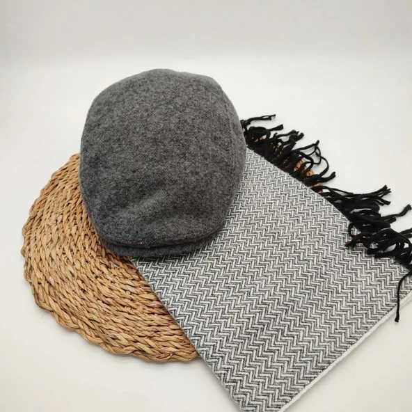 Gri Renk Klasik Kasket Ve Atkı İkili Takım - Resim 9