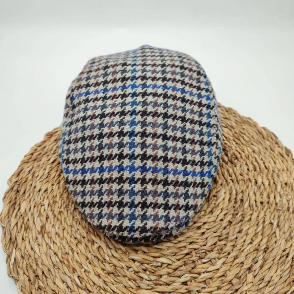 Nokta Desenli Gri Renk Klasik Erkek Kasket - 5