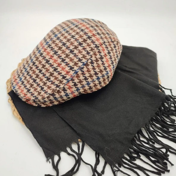 Kahve Renk Nokta Desenli Kasket ve Atkı İkili Takım - 2