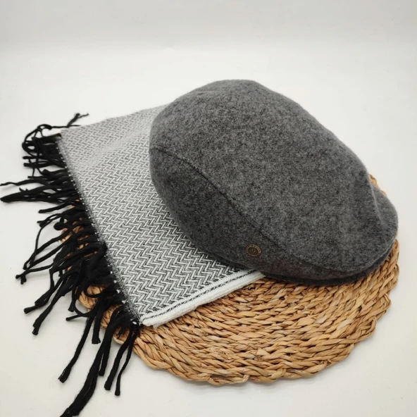 Gri Renk Klasik Kasket Ve Atkı İkili Takım - Resim 7