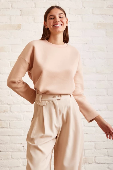 Bisiklet Yaka Oversize Sweatshirt Somon - 3