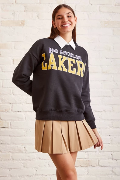 Lakers Baskılı Sweatshirt Antirasit