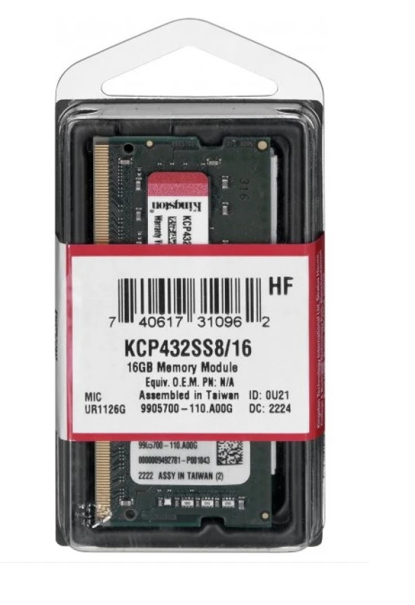 KINGSTON KCP432SS8/16 16GB (Tek Parça) DDR4 3200Mhz Notebook Bellek