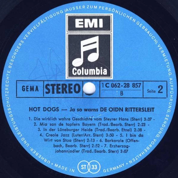 Hot Dogs – Ja So Warns Die Alten Rittersleut - Dixieland, Folk, World, & Country tarz Plak alithestereo - 3
