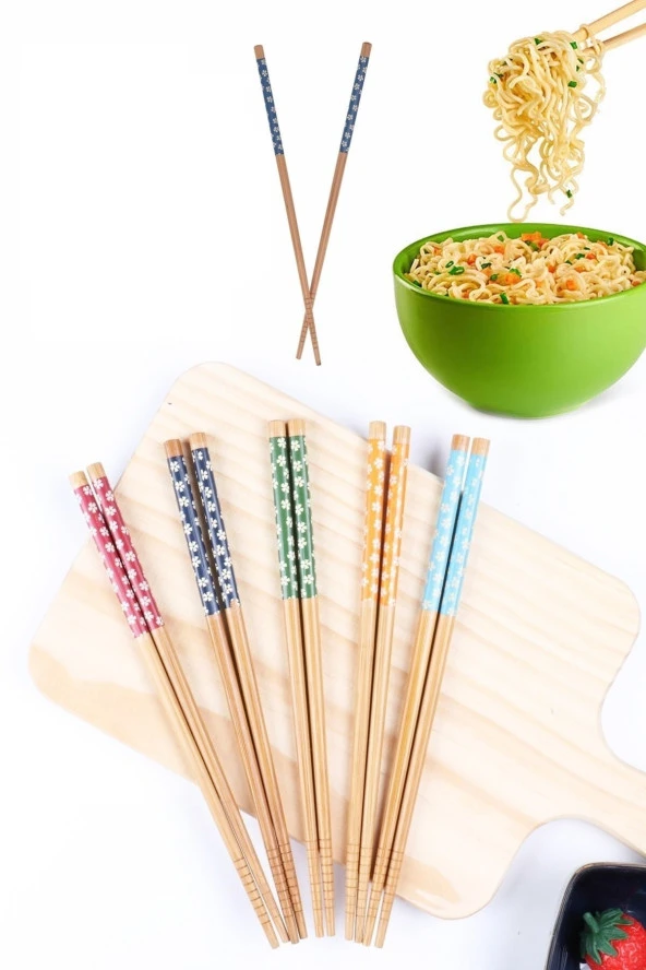 AHS 5 Çift Desenli Yıkanabilir Kore Çin Bambu Chopsticks Yemek Çubuğu | Desenli Bambu Chopstick