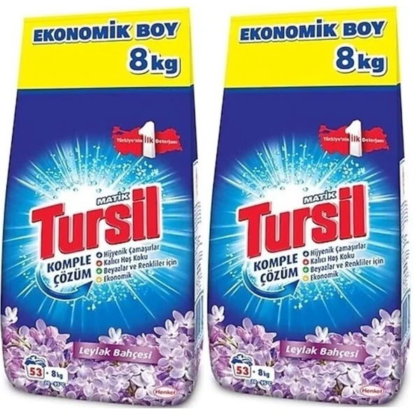 Tursil Matik Toz Çamaşır Deterjanı 16KG Leylak Bahçesi (106 Yıkama) Renkli/Beyazlar (2PK*8KG) ürün görseli