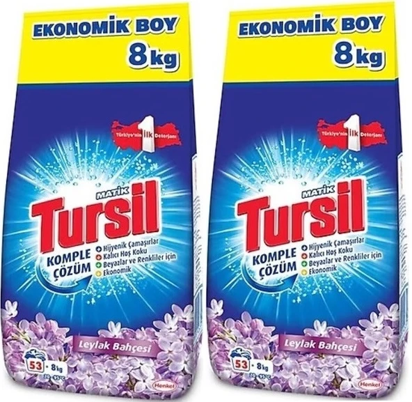 Tursil Matik Toz Çamaşır Deterjanı 16KG Leylak Bahçesi (106 Yıkama) Renkli/Beyazlar (2PK*8KG)