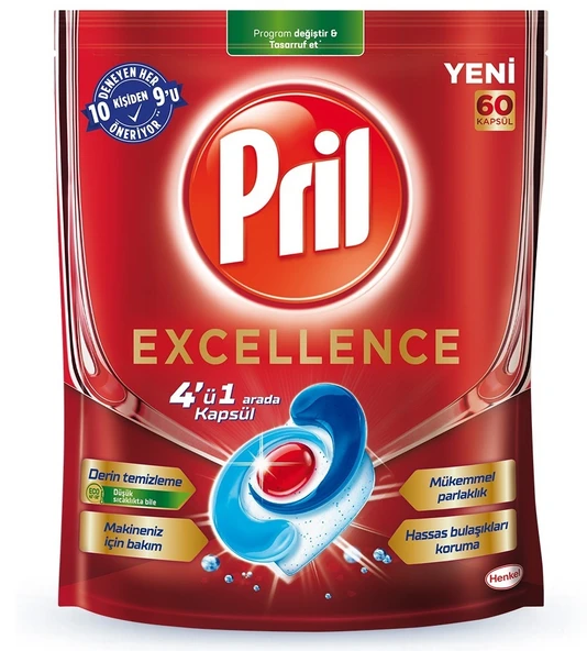 Pril Bulaşık Makinesi Deterjanı Kapsül Tablet Excellence 4 ü 1 Arada 60 Adet